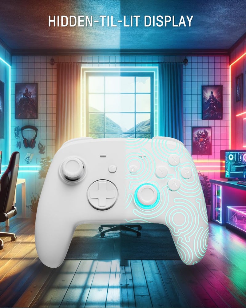 FUNLAB Switch 2 Pro Controller Wireless Compatible with Nintendo Switch2/OLED/Lite, Firefly Bluetooth Remote Gamepad with Hall Effect Joysticks/RGB 7 LED Colors/Paddle/Turbo/Motion Control, White - Image 2
